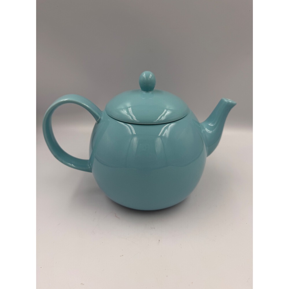 Turquoise Blue Ceramic Teapot with Lid Round Glossy Tea Pot 6 inch